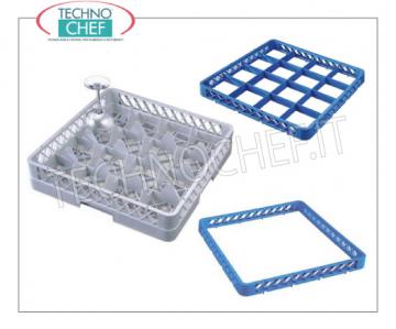 Modular BASKET for GLASSES with 16 Compartments Modular BASKET for GLASSES with 16 compartments, suitable for WASHING and STORAGE of glasses with a maximum diameter of 112 mm, can be accessorised with RIALZI, dimensions 500x500x103h mm