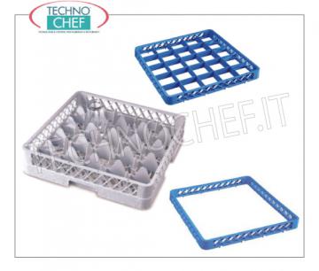 MODULAR BASKET FOR GLASSES with 25 Compartments MODULAR BASKET FOR GLASSES with 25 Compartments, suitable for WASHING and STORAGE of Glasses with Max Diameter of 88 mm, can be equipped with RIALZI, dimensions mm 500x500x103h