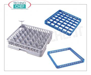 MODULAR BASKET FOR GLASSES with 36 Compartments MODULAR BASKET FOR GLASSES with 36 Compartments, suitable for WASHING and STORAGE of Glasses with Max Diameter of 72.5 mm, can be equipped with RIALZI, dimensions mm 500x500x103h