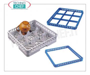 MODULAR BASKET FOR GLASSES with 9 Compartments MODULAR BASKET FOR GLASSES with 9 Compartments, suitable for WASHING and STORAGE of Glasses with Max Diameter of 151 mm, can be equipped with RIALZI, dimensions mm 500x500x103h