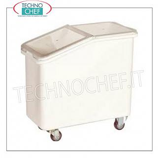 Wheeled hoppers for flour and sugar Undercounter wheeled hopper in white polyethylene, with sliding lid in transparent polycarbonate, capacity lt.102, dim.mm.740X420X710h