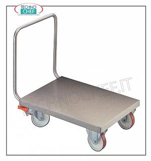 Technochef - TROLLEY WITH LOW STAINLESS STEEL FLOOR, Capacity 1400 Kg, art. CP1-RF Low floor trolley with push handle for HEAVY TRANSPORT, Capacity 1400 Kg. Dim. mm 1080x600x900h