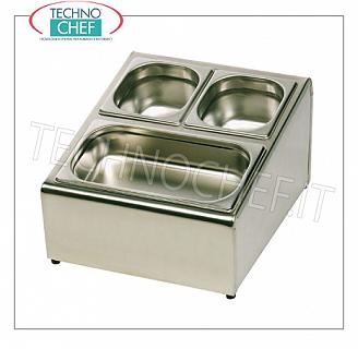 Exhibitor for gastronorm bowls Gastronorm stainless steel display, capacity 4 GN 1/6 (mm 176x162) basin, h 150 mm, dim. Mm.350x415x235h