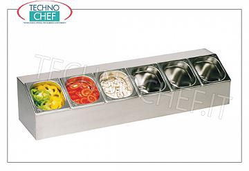 Exhibitor for gastronorm bowls Gastronorm stainless steel display, size (cm): 98x24x21. GN Capacity: 6 GN 1/6 h 150