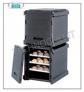 Isothermal containers for Gastronorm containers Isothermal container in polypropylene, front opening with 5 guides for inserting pizza / pastry pans (600x400 mm), dim. internal 620x405x510h mm