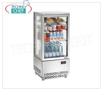 Technochef - FRIDGE display case for DRINKS, 1 Door, Ventilated, Temp. + 4 ° / + 12 ° C, lt. 78, Mod.MN78 Professional Beverage-Drink Refrigerator, glass on 4 sides, 1 door, Ventialto, temperature + 4 ° / + 12 ° C, capacity lt. 78, complete with 3 shelves, V.230 / 1, Kw.0.18, dim .mm.430x390x986h