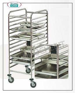 Trolleys for trays / Gastronorm basins Trolley with 14 Anti-overturning guides for Gastro-Norm 1/1 - 2/1 trays and top support shelf
