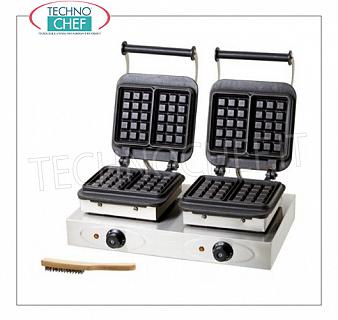 WAFFLE MACHINE with 2 CAST IRON COOKING PLATES Waffle maker with 2 independent cast-iron fixed cooking plates, V. 230/1, Kw 2.2 + 2.2, weight 45.5 Kg, dim. mm.600x360x255h