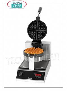 WAFFLE MACHINE with WHEEL-CAST IRON COOKING PLATE Waffle machine with cast iron cooking plate rotating 180 °, digital controls, V. 230/1, Kw 1.00, weight 10.5 Kg, dim.mm.250x280x385h