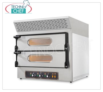 Electric OVEN for 2+2 Pizzas, 2 61x52 cm chambers, with ACTIVATED CARBON extractor HOOD Electric OVEN for 2+2 Pizzas, 2 CHAMBERS mm 610x520x110h with REFRACTORY STONE TOP, KUBE EVO Line, with ACTIVATED CARBON EXTRACTOR HOOD, V.230/400, Kw.4,85, Weight 79 Kg, dim.mm. 740x600/740x740h