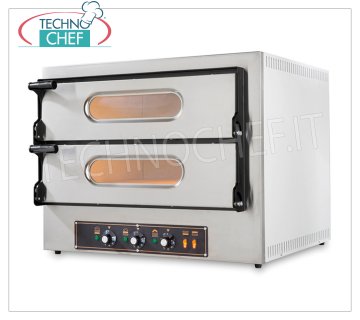 Electric OVEN for 2+2 Pizzas, 2 Chambers of 61x51 cm, Compact Line, Mechanical controls ELECTRIC PIZZA OVEN for 2+2 PIZZAS, 2 CHAMBERS mm 610x520x110h with REFRACTORY STONE TOP, V.230/400, Kw.4,8 , Weight 66,5 Kg, dim.mm.740x600/740x600h