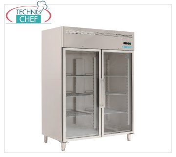 Forcold - Refrigerated Cabinet 2 Glass Doors, Ventilated, Temp.+0°/+8°C, with Monobloc, Plug-in System, lt.1300, Class C, mod.M-GN1410TNG-FC Professional refrigerated cabinet, 2 glass doors, with monobloc, plug-in system, ventilated, 650 lt, Temp.+0°/+8°C, GN 2/1, Ecological in Class C, Gas R290, V.230/ 1, Kw.0,508, Weight 206 Kg, dim.mm.1480x830x2010h