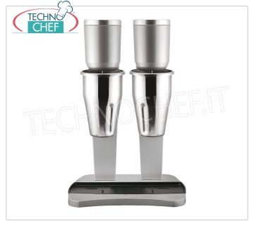 TECHNOCHEF - Professional Double Whisk with Stainless Steel Glasses, Mod.M98/2 PROFESSIONAL DOUBLE MIXER for the preparation of milkshakes, milk shakes and cocktails, structure in LIGHT ALLOY and STEEL, containers in STAINLESS STEEL lt.0,9+0,9, V.230/1, Kw 0,3+0,3 , Weight 6,7 Kg, dim.mm.210x310x485h