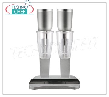 TECHNOCHEF - Professional Double Whisk with Polycarbonate Glasses, Mod.M98T/2 PROFESSIONAL DOUBLE MIXER for the preparation of milkshakes, milk shakes and cocktails, structure in LIGHT ALLOY and STEEL, container in TRANSPARENT POLYCARBONATE lt.0,9+0,9, V.230/1, Kw 0,3+0,3 , Weight 6,7 Kg, dim.mm.210x310x485h