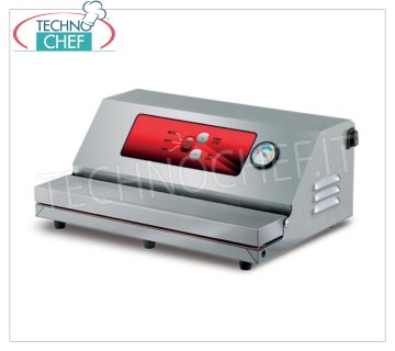 Technochef - Semi-automatic vacuum machine with external suction, 400 mm sealing bar, mod.MATIC40 Semi-automatic vacuum packing machine with external suction, 400 mm sealing bar, automatic or manual work cycle and 3 suction levels, V.230/1, Kw.0,45, Weight 9 Kg, dim.mm.420x280x170h