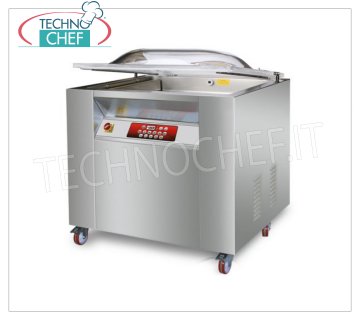 Professional vacuum chamber machine, 2 sealing bars of 50 and 90 cm, Chamber of cm 92x57x22h. PROFESSIONAL BELL VACUUM PACKAGING MACHINE EUROMATIC on CABINET with WHEELS, CHAMBER mm.920x570x220h, 2 SEALING BARS of 500 and 900 mm, VACUUM PUMP of 100/120 meters / cubic / hour, V.380 / 3, Kw.2,4, Weight 200 Kg, dim.mm.1040x680x1050h