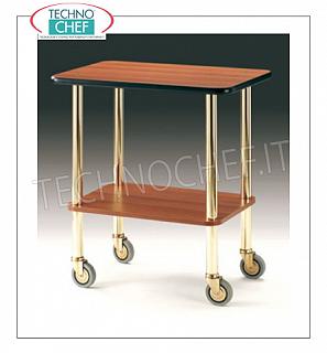 Gueridon trolleys "Gueridon" trolley with structure in round brass-plated steel tube, tops in "cherry" melamine, dim.mm 710x460x780h