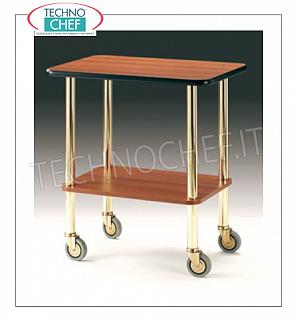 Gueridon trolleys "Gueridon" trolley with structure in round brass-plated steel tube, tops in "cherry" melamine, dim.mm 710x460x780h