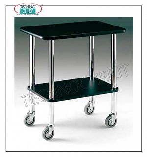 Gueridon trolleys Gueridon carriage with structure in round tube in chromed steel, tops in black melamine, dimensions mm 710x460x780h