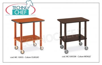 Gueridon trolleys in solid wood, mod. 1095S (cherry color) and mod. 1095SW (wengé color) Gueridon trolley with solid wood frame and melamine tops, available in cherry color (code MC-1095S) or wengé color (code MC-1095SW), dimensions: 710x460x780h mm
