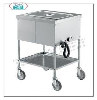 TECHNOCHEF - Hot trolley in bain-marie, Mod. MC1395 Thermal bain-marie trolley in 18/10 stainless steel, insulated tank for 1 gastro-norm basin, H 200mm (excluded), removable lower shelf, V 230/1, KW 1.95, dim.mm 490x600x850h