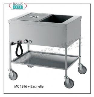 TECHNOCHEF - Hot trolley in bain-marie, Mod. MC1396 Thermal bain-marie trolley in 18/10 stainless steel, insulated tank for 2 gastro-norm 1/1 basins, H 200mm (excluded), removable lower shelf, V 230/1, KW 1.95, dim. Mm 820x600x850h