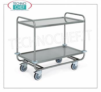 Service trolleys in stainless steel Heavy transport trolley built in 18/10 stainless steel, with 2 molded shelves welded from mm. 1000x500, max.kg capacity 200, dim.mm 1090x590x910h