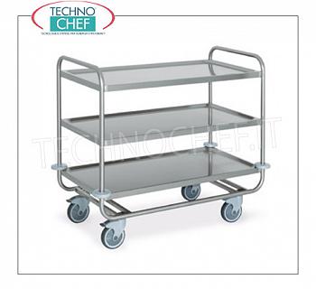 Trolleys for freight transport Trolley for heavy transport, built in 18/10 stainless steel, with 3 printed planes welded by mm. 1000x500, capacity max.kg 200, dim.mm 1090x590x910h