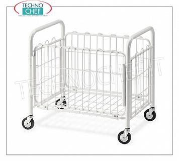 Laundry trolleys FOLDING LITTERS BASKET in white painted steel tube and wire, with swivel wheels of diam.95 mm, dim.mm.800x520x770h