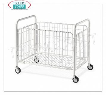 Laundry trolleys FOLDING LITTERS BASKET in white painted steel tube and wire, with swivel wheels of diam.95 mm, dim.mm.1000x600x870h