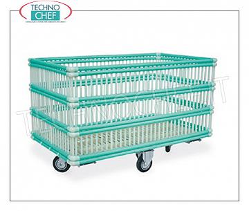 Laundry trolleys POLYPROPYLENE BASKET, with diam.125 mm wheels, mounted on galvanized steel frame, dim.mm.1340x750x840h