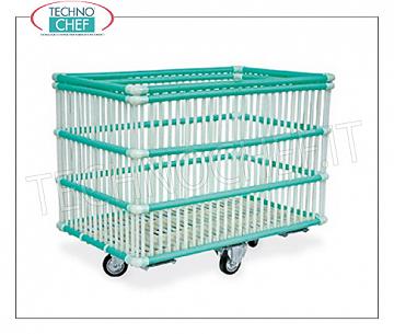 Laundry trolleys POLYPROPYLENE BASKET IN WASHING MACHINE with wheels from diam.100 mm, mounted on a galvanized steel frame, dim.mm.1020x630x820h