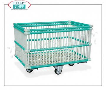 Laundry trolleys POLYPROPYLENE BASKET IN WASHING MACHINE with wheels from diam.100 mm, mounted on a galvanized steel frame, dim.mm.950x630x660h