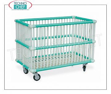 Laundry trolleys POLYPROPYLENE BASKET FOR WASHING MACHINES with 80 mm diameter wheels, mounted on a galvanized steel frame, 830x480x620h