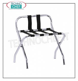 Room suitcase rest Luggage rack with folding structure in chromed steel tube diameter 20 mm with side, removable black PVC straps and rubber feet, dimensions 560x400x580h mm