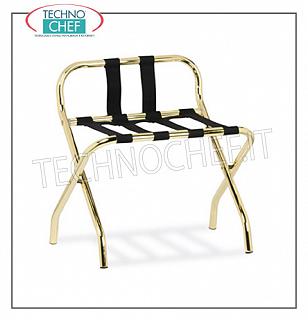 Room suitcase rest Luggage rack with folding structure in brass-plated steel tube diameter 20 mm with side, removable black PVC straps and rubber feet, dimensions 560x400x580h mm