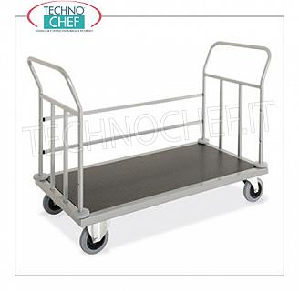 Technochef - LUGGAGE / LUGGAGE TROLLEY with sides on 3 sides, art. 1894-2 LUGGAGE TROLLEY in sheet metal and steel tube painted aluminum color, base covered with carpet, containment bars on 1 side and ring bumper, dim.mm.1440x660x950h