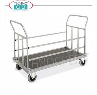 Technochef- LUGGAGE / LUGGAGE TROLLEY with sides on the 4 sides, art. 1894.3 LUGGAGE TROLLEY in sheet metal and steel tube painted in aluminum color, base covered with carpet, containment bars on both sides and ring bumper, dim.mm.1440x660x950h