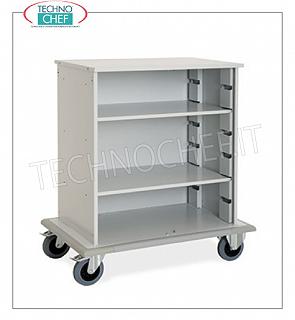 Laundry trolleys - cleaning on hotel floors DOOR CABINET A DAY, with 2 INTERMEDIATE SHELVES adjustable in height, perimeter bumpers, on 4 wheels (2 fixed and 2 swivel), dim.mm.1000x620x1180h