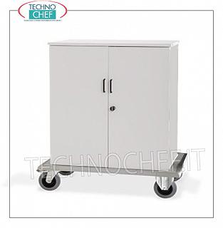 Laundry trolleys - cleaning on hotel floors CUPBOARD HOLDER with 2 DOOR LOCKING DOORS, 2 INTERMEDIATE SHELVES adjustable in height, perimeter bumpers, on 4 wheels (2 fixed and 2 swivel), dim.mm.1000x620x1180h