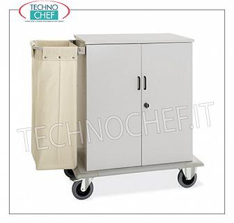 Laundry trolleys - cleaning on hotel floors CUPBOARD WALLET with 2 SWING DOORS, 2 INTERMEDIATE SHELVES adjustable in height, and on 1 side FRAME with LINEN BAG, perimeter bumpers, on 4 wheels (2 fixed and 2 swivel), dim.mm.1000x620x1180h