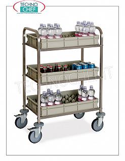 Trolleys for Bar and Minibar refueling TROLLEY for REFRIGERATION BAR and MINIBAR in stainless steel with 3 FLOORS supplied with removable BILLBOXES, equipped with anti-overturn cage for bottles, dim.mm.730x470x1020h