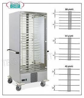 Refrigerated plate trolley, capacity of: 40-64-88 Plates max diameter 310 mm REFRIGERATED READY-TO-STONE PLATE TROLLEY, version with PLATE-HOLDERS GRILL 120 MM. for a MAXIMUM of 40 PLATES with DIAMETER from 240 to 310 mm., working temperature between + 6 / + 10 ° C, V.230 / 1, Kw.0,7, dimensions mm.830x770x1900h