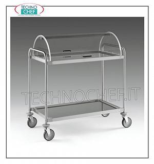 Trolleys for desserts and wooden cheeses Trolley with semi-cylindrical dome open on 2 sides, 2 shelves in 18/10 stainless steel from 900x520 mm, structure in stainless steel tube, dim.mm 1090x590x1220h
