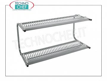 Stainless steel 304 dish drainer wall cabinet with 2 shelves 36 + 36 plates SCOLAPIATTI shelf with 2 shelves for 36 + 36 dishes with diameter from 160 to 320 mm, dimensions mm.980x420x480h