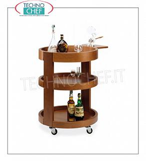 Trolleys for wines and liqueurs Round wall-mounted trolley in solid wood NOCE color, with reclosable side shelf, Weight 40 Kg, dim.mm.590x800