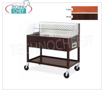 Refrigerated display stands Cherry stained beech refrigerated trolley, WALL version with: front opening plexiglass dome, lower shelf, cutlery drawer with 3 compartments and removable plate rack, dimensionw 0,417, dim.mm.1080x610x1130h