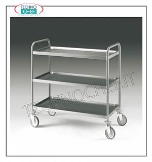 Service trolleys in stainless steel Stainless steel trolley with 3 printed shelves, complete range
