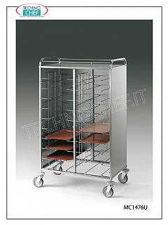 Tray-holder trolleys with Universal Guides, for GN 1/1 and EN 1/1 trays Universal self / service tray trolley with panel on 3 sides, complete range