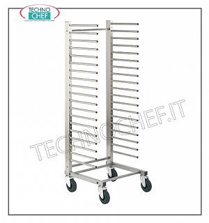 Pioli pizza-pastry tray rack for 20 trays Trolley for pastry trays, structure in AISI 304 18/10 stainless steel sheet, boxed, supports in AISI304 18/10 stainless steel tube, swivel wheels, N 20 trays, size trays cm. 60x40, external dimensions cm. 55x59x160h